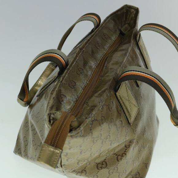 GUCCI GG Crystal Sherry Line Tote Bag Gold Tone Brown Gray - Picture 6 of 16